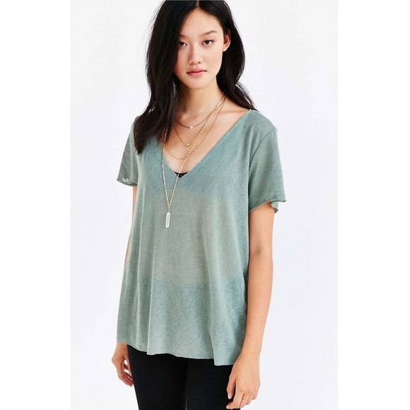 UO Project Social T Textured-Knit V-Neck Tee - Picture 1 of 6
